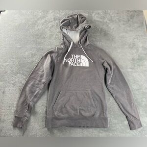 North Face Hoodie Sweatshirt Womens Size M Long Sleeve Gray White Wearing
